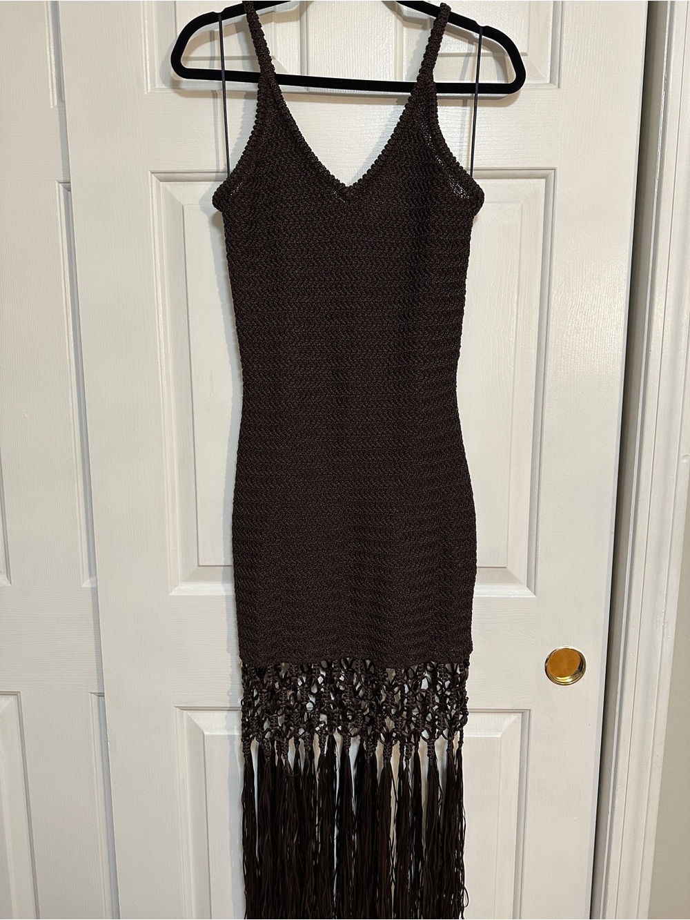 H&M Viral Brown Crochet Fringe Maxi Dress size Medium - Picture 8 of 14